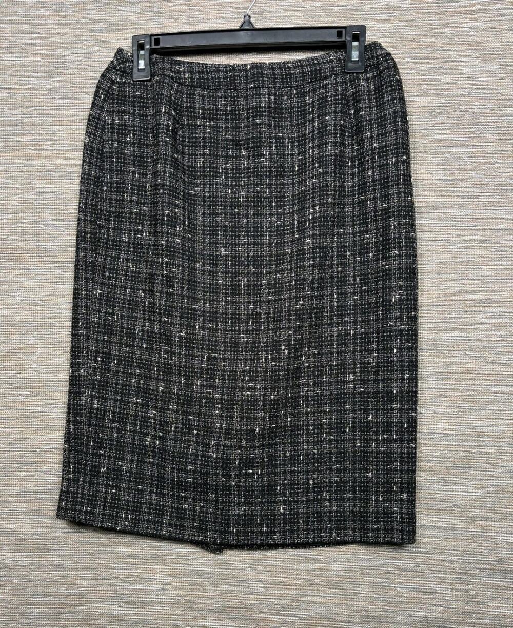 VTG Neiman Marcus Wool Silk Tweed Pencil Skirt Womens Size 10 Black White Casual